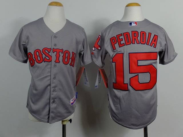 Youth Boston Red Sox #15 Pedroia Grey MLB Jerseys->youth mlb jersey->Youth Jersey